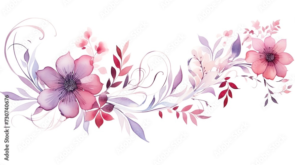 Watercolor Transparent floral pattern isolated on white background, generative ai, 