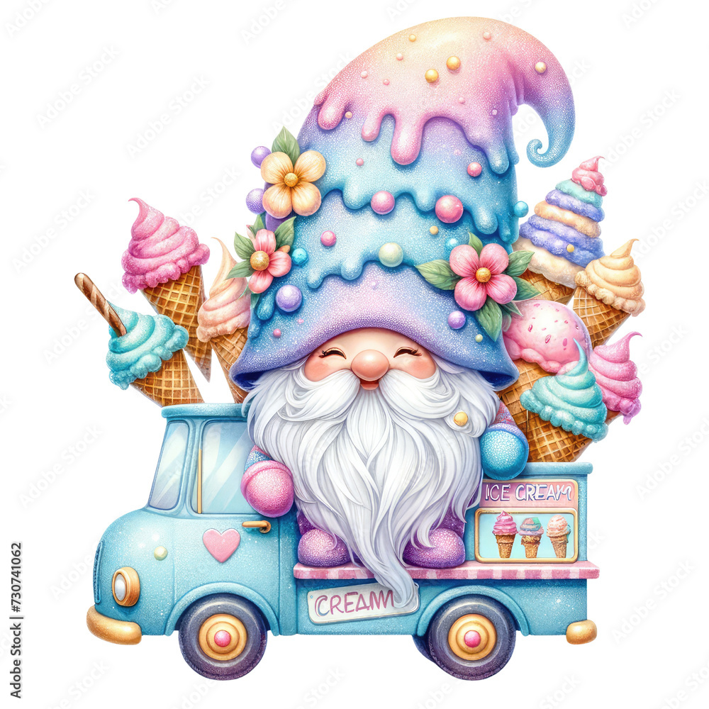 Cute Ice Cream Gnome Clipart | Whimsical Summer Illustration Festive ...