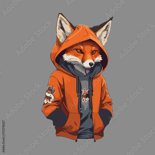Vector Illustration of Fox Wearing Hoodie