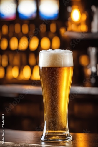 Chilled Beer Glass on Bar Counter