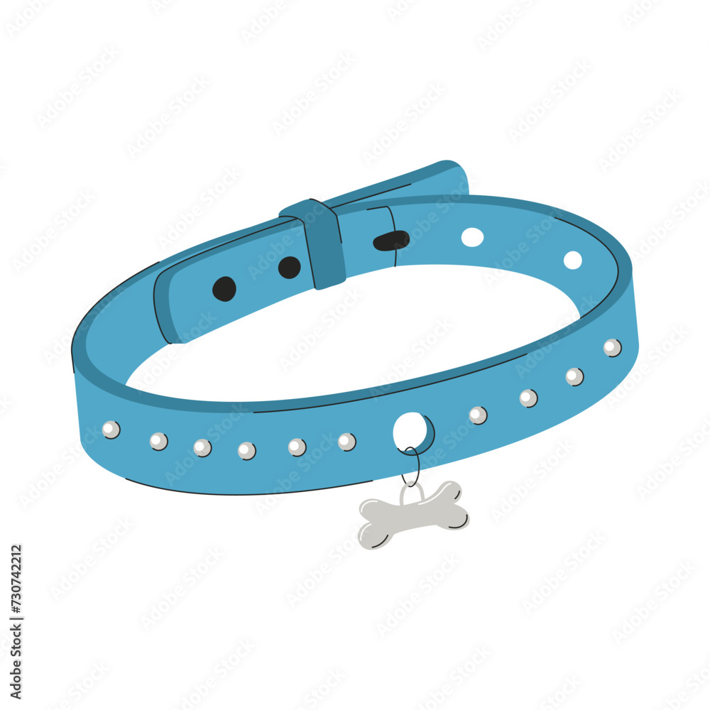 A collar for small dogs or cats. A collar with a bone medallion for pets. A pet care item. A flat vector illustration isolated on a white background. A collar for small dogs or cats. A collar with a bone medallion for pets. A pet care item. A flat vector illustration isolated on a white background.
