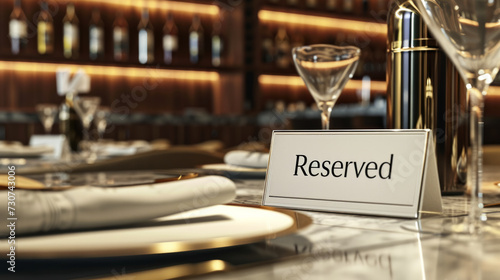 Reserved concept image with reserved sign on a restaurant table photo