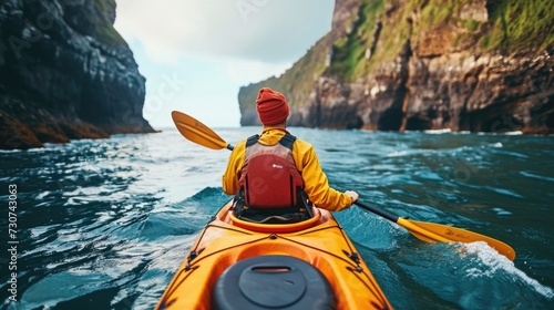 Man in Yellow Jacket Paddling Kayak on Water © Pixel Pine