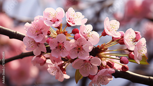 fresh pink blossom the budding cherry tree