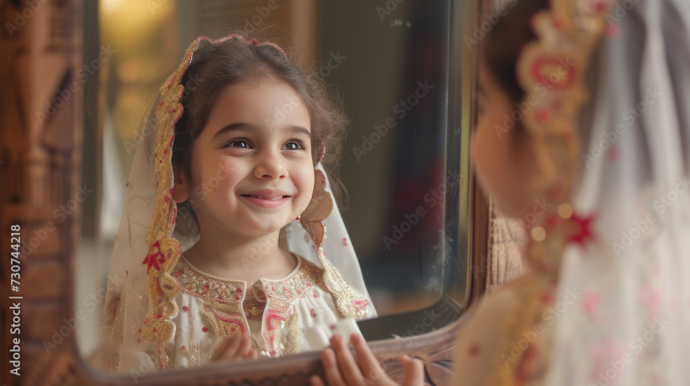 Reflection of Young Girl in mirror, Eid Ul Fitr