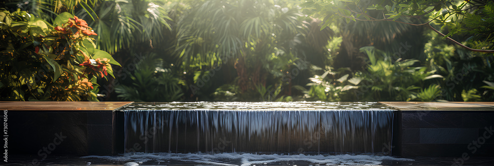 Illustration of water garden decoration in modern home. Surrounded by ...