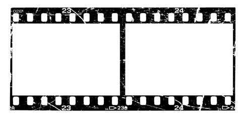 Film strip texture with blank space, png isolated background. Old grunge movie film double strip, vintage filmstrip