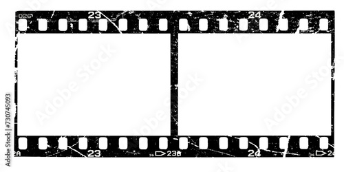 Film strip texture with blank space, png isolated background. Old grunge movie film double strip, vintage filmstrip