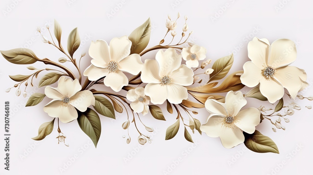 beautiful flowers leaves white background , generative ai beautiful flowers leaves white background , generative ai
