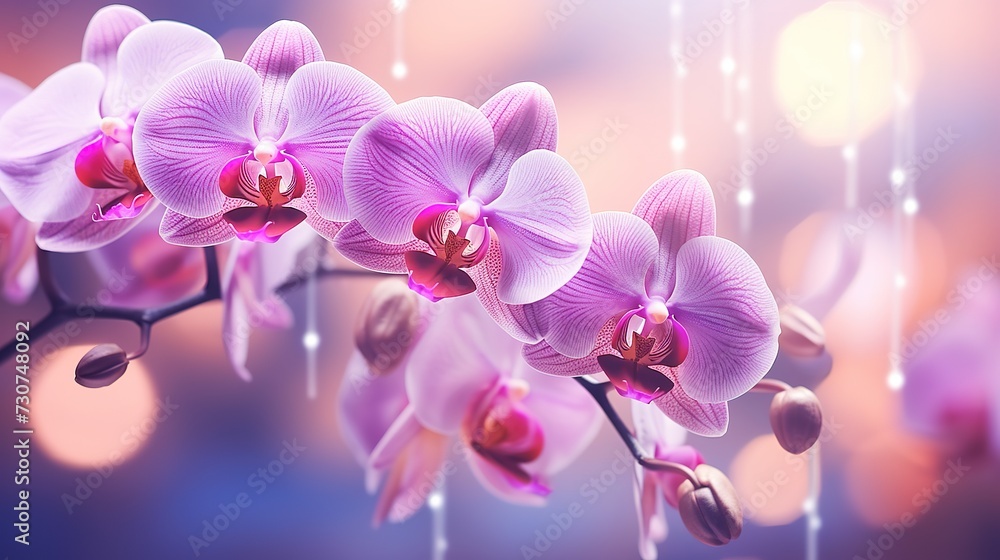 Orchid Flower On Blurred Background. Decoration, Love Concept, generative ai Orchid Flower On Blurred Background. Decoration, Love Concept, generative ai
