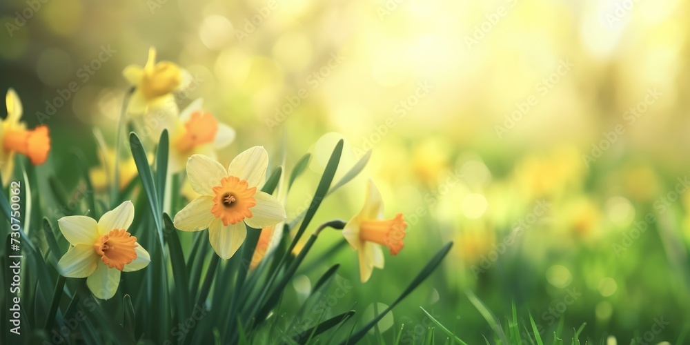 Obraz premium daffodils in spring, background for easter with copy space