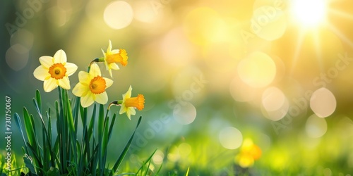 daffodils in spring, background for easter with copy space