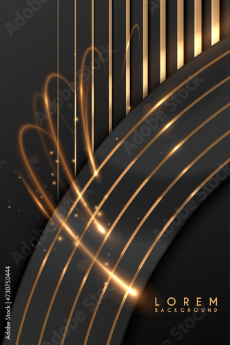Black and gold lines luxury background with light motion effect
