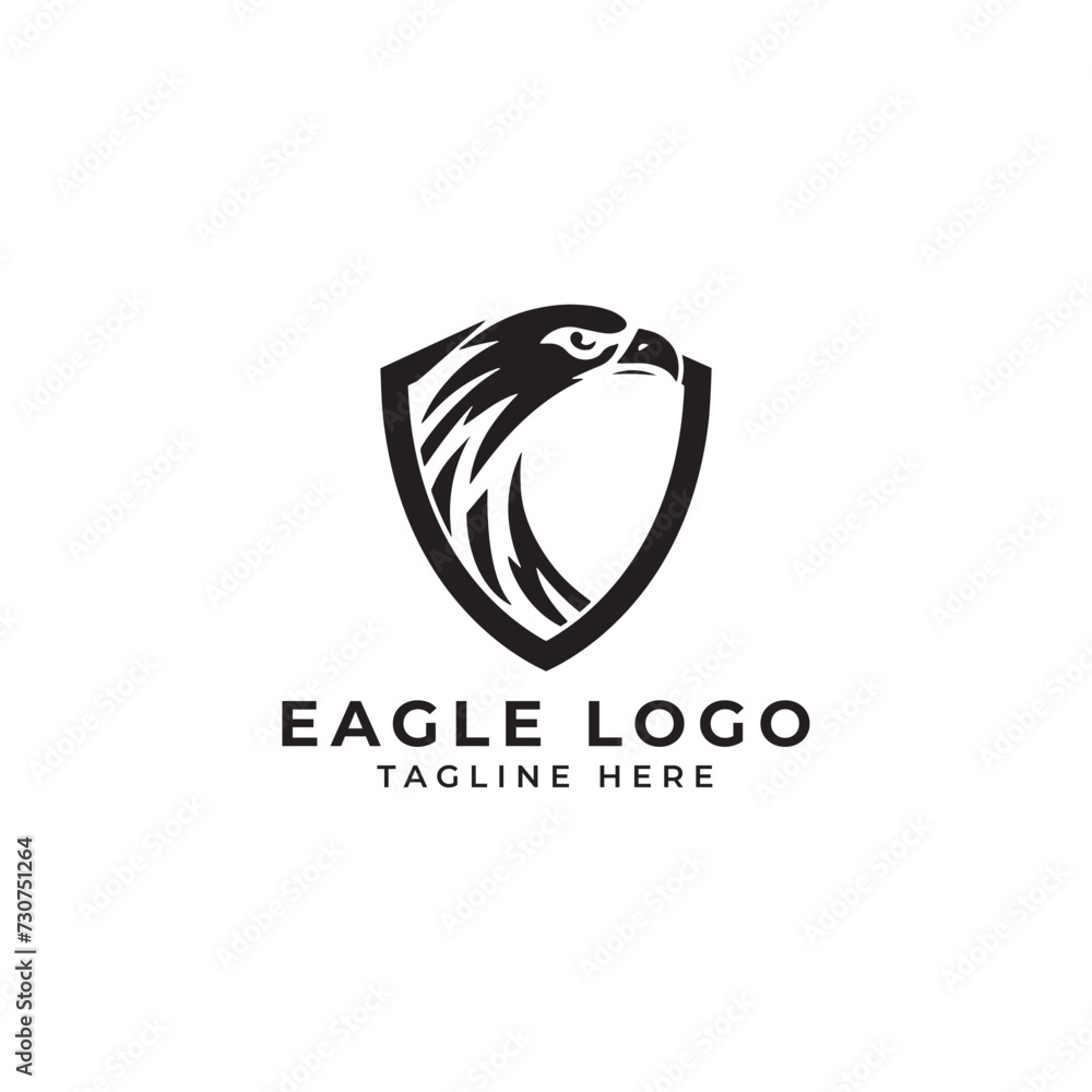 Eagle logo design. Vector icon of bird emblem with shield, eagle or eagle head Eagle logo design. Vector icon of bird emblem with shield, eagle or eagle head