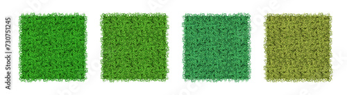 Realistic green grass or artificial grass turf lawn square background set. Green grass texture vector background.