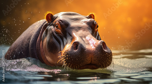 Common hippopotamus or hippo (Hippopotamus amphibius) showing aggression