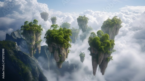 Floating islands in the sky made with Ai generative technology photo