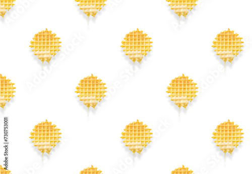 Tasty waffles with condensed milk isolated on white. seamless pattern food sweet dessert