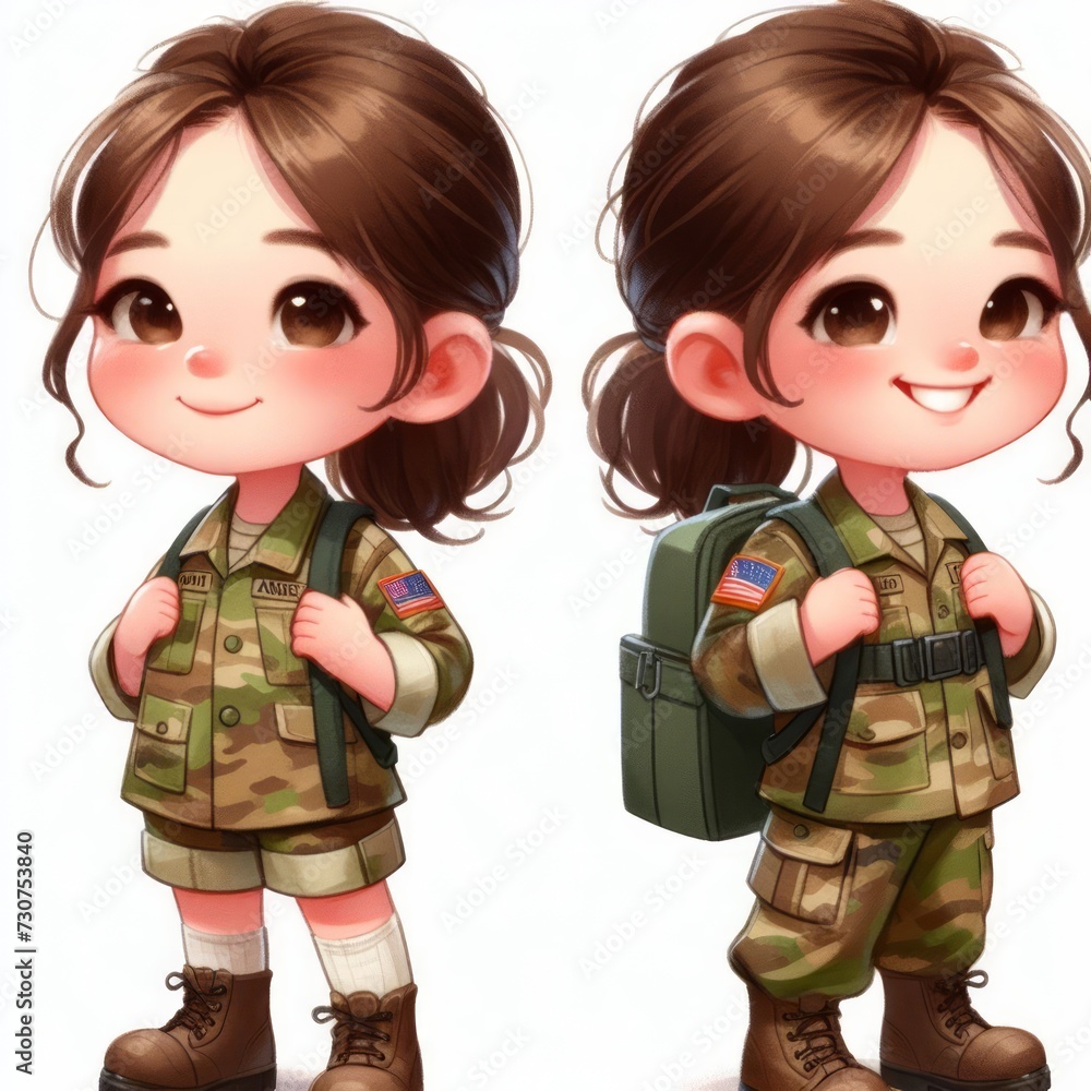 2d watercolor illustration of a child wearing a soldier's uniform 2d watercolor illustration of a child wearing a soldier's uniform
