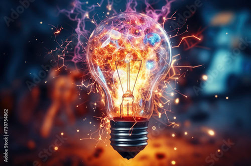 Light bulb with colored flames. Igniting ideas and creativity with vibrant energy and innovative illumination, symbolizing the spark of inspiration and intellectual brillian