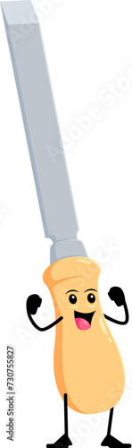 Cartoon funny bit or chisel diy, building and repair tool character. Isolated vector instrument with googly eyes and mischievous grin, ready for creative mischief, with its sharp wit and playful charm