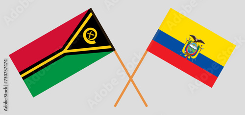 Crossed flags of Vanuatu and Ecuador. Official colors. Correct proportion