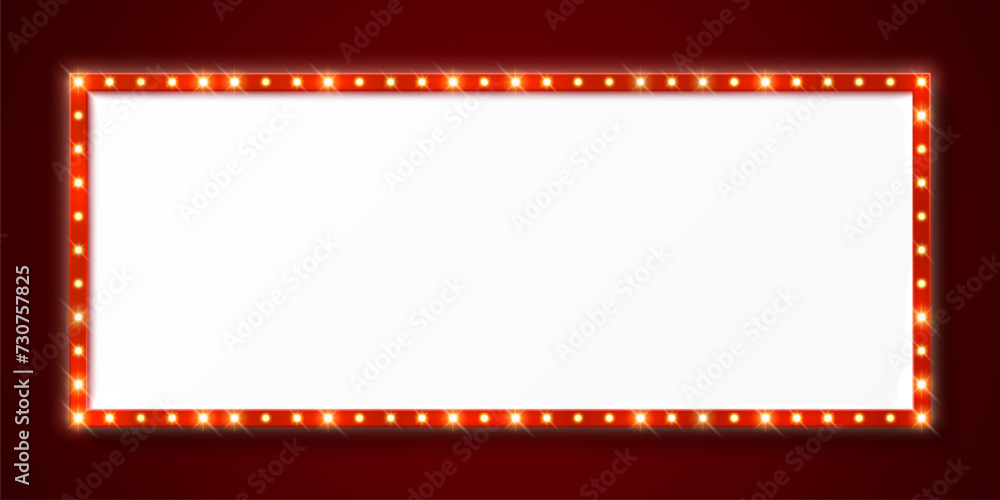 Retro light bulb marquee frame, circus board, Broadway billboard, vector background. Casino board or movie signboard with lightbulb lamps, vintage marquee frame for cinema or show in red neon lights Retro light bulb marquee frame, circus board, Broadway billboard, vector background. Casino board or movie signboard with lightbulb lamps, vintage marquee frame for cinema or show in red neon lights