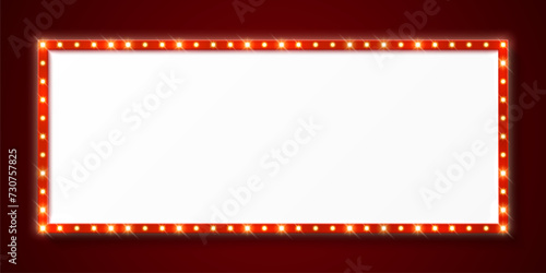 Retro light bulb marquee frame, circus board, Broadway billboard, vector background. Casino board or movie signboard with lightbulb lamps, vintage marquee frame for cinema or show in red neon lights