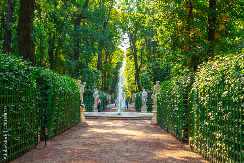 Summer garden in St. Petersburg. Park ensemble, a monument of landscape art.