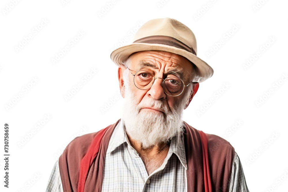 An elderly man grandfather shouts in angry anger, aggressively disappointed, white background isolate. . An elderly man grandfather shouts in angry anger, aggressively disappointed, white background isolate. .