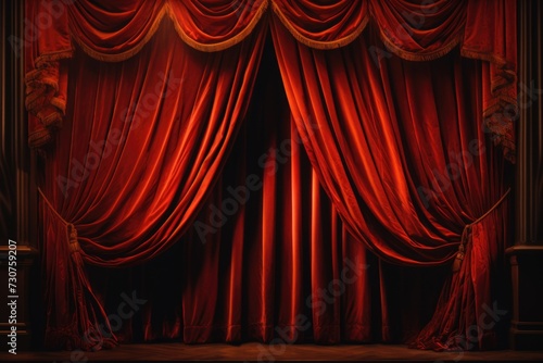 A stage with a red curtain and gold trim. Perfect for theater performances or events.