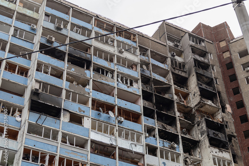 Kyiv, Ukraine - February 7, 2024. In the morning, the Russians fired missiles at Ukrainian cities. many apartments were destroyed by debris from a downed rocket.people are given all the help they need #730759630