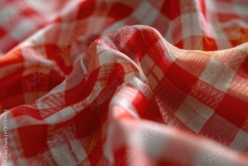A detailed view of a red and white checkered cloth. This versatile image can be used for various purposes