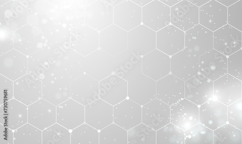 Abstract background of hexagons pattern and chemical engineering, genetic, Molecular and communication. Hexagon honeycomb white background for innovation technology, science, healthcare. Vector EPS10.