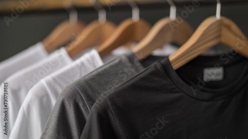 A row of shirts hanging on a rack. Suitable for fashion or retail concept