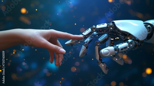 Human finger touching robot finger symbolizing ai robot and human coexistence #730760009
