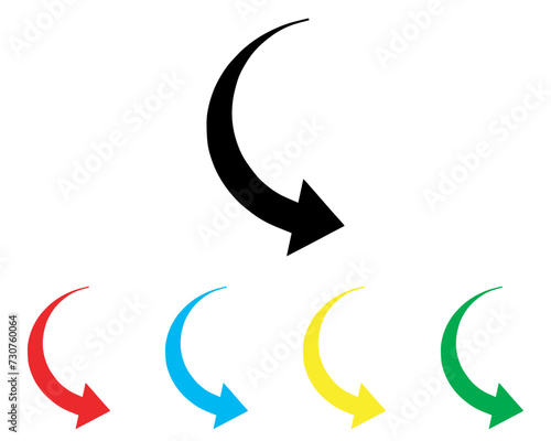 Curved arrow icon vector. Arrow pointer icon sign symbol in trendy flat style. Set elements in colored icons. Arrow right vector icon illustration isolated on white background