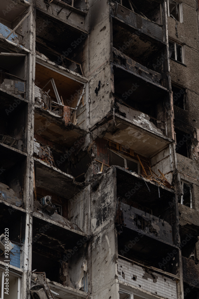 Kyiv, Ukraine - February 7, 2024. In the morning, the Russians fired missiles at Ukrainian cities. many apartments were destroyed by shrapnel from a downed rocket.