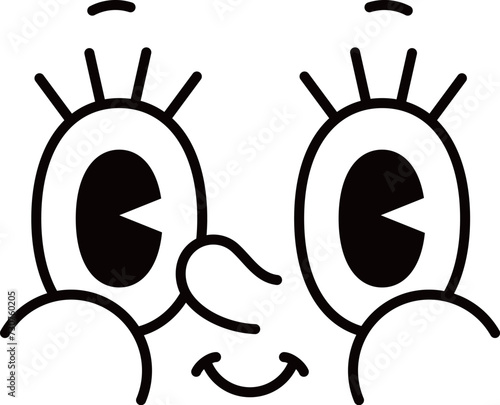Cartoon face, groovie retro funny emoji with big eyes and nose, vector emoticon character. Comic groovy face emotion with happy or surprised wow goggle eyes and long eyelash in retro cartoon animation