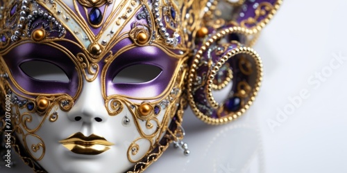 A close up view of a mask placed on a table. Suitable for various themes and concepts