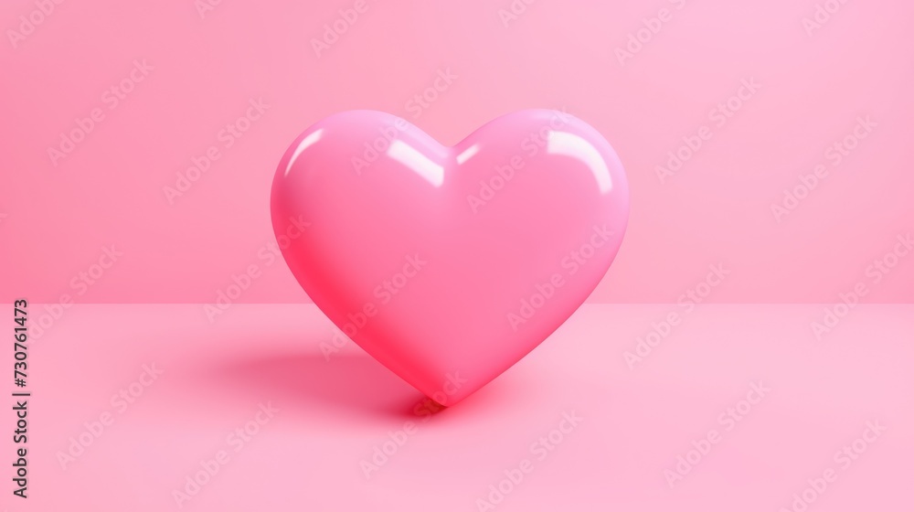 A pink heart shaped object on a pink surface. Can be used as a symbol of love or for Valentine's Day decorations