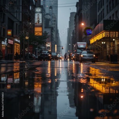 Wet street at night in City © Aliaksandr Siamko