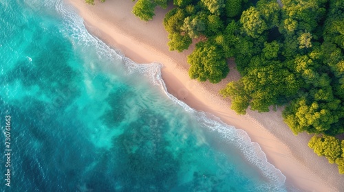 A beach including water and trees. Generative Ai. © Concept Killer