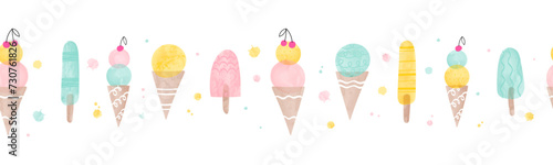 Seamless icecream pattern drawn with water colors - seamless background texture, great for summer themed fabrics, wallpapers, menus or banners.
