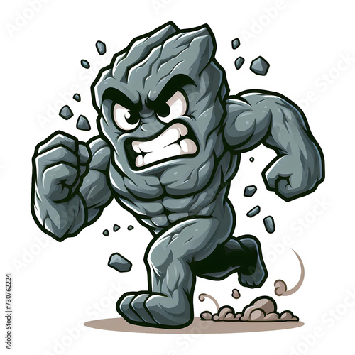 Monster Cartoon Character - Angry Rock Running Front View, PNG Transparent Background