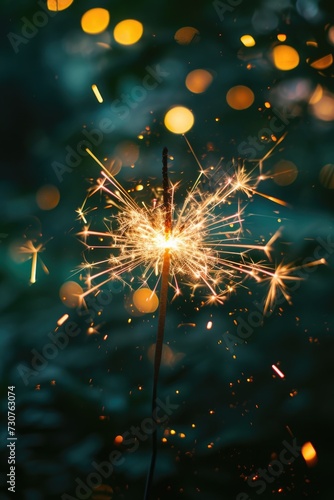 A close-up shot of a sparkler on a stick. Perfect for adding a festive touch to celebrations and events