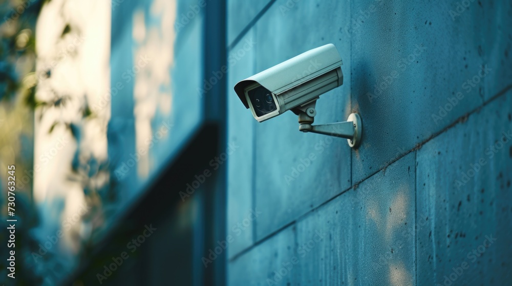 A security camera mounted on the side of a building. Suitable for surveillance and security concepts A security camera mounted on the side of a building. Suitable for surveillance and security concepts