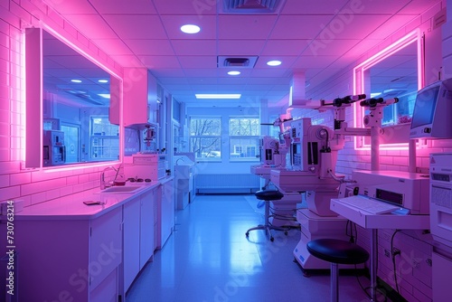 Modern eye care clinic with pink neon lights