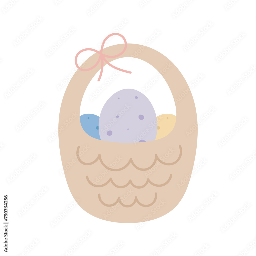 Easter egg basket. Flat cartoon vector illustration isolated on white background. Easter theme. Easter egg basket. Flat cartoon vector illustration isolated on white background. Easter theme.