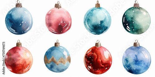 Colorful set of six Christmas ornaments. Perfect for holiday decorations and festive designs